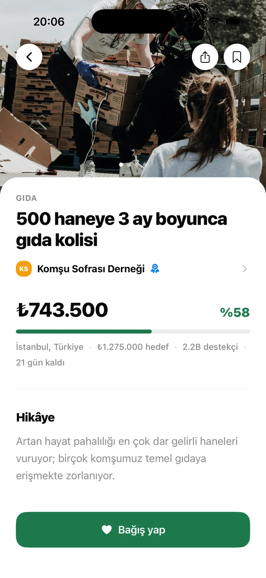 Kampanya detayı: hedef, ilerleme ve hikâye